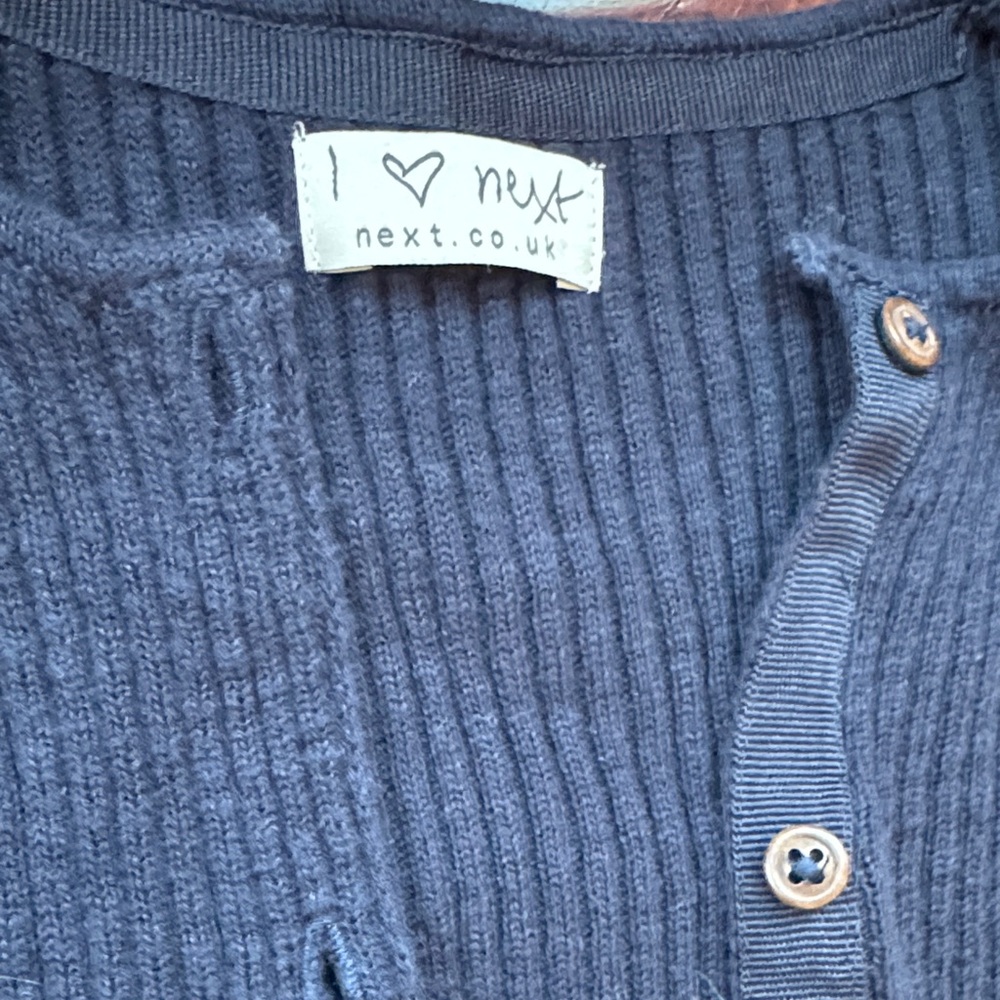 Navy Ribbed Button-Down Long Cardigan - Picture 2 of 5